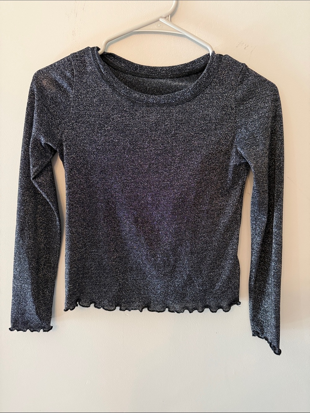 Sparkle Long-Sleeve Scoop Neck Top - Black Glitter